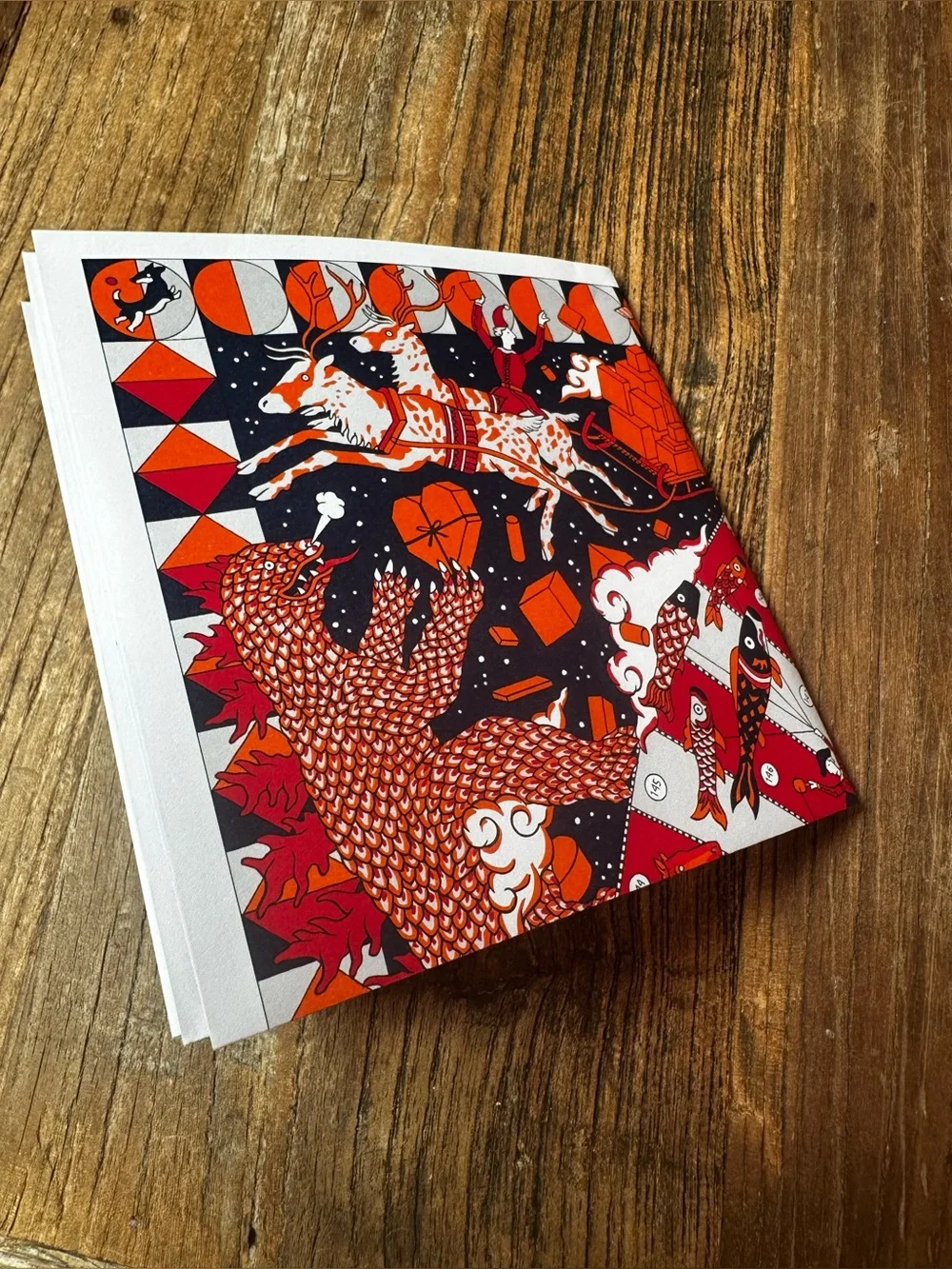 Hermes Red White and Navy Decorative Party Card Set with Envelope